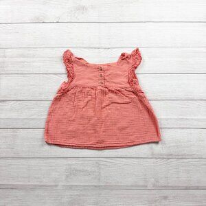 Cat & Jack Girls Coral Gauze Flutter Sleeve Top Eyelet Lace S 6-7